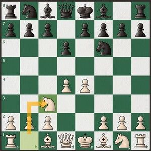 The White then protects this pawn and develops its own Knight