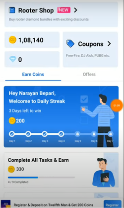 How To Use Rooter App For Free Fire Diamonds, Rooter App Se Diamonds Kaise  Redeem Kare