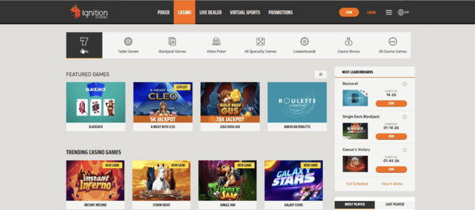 Ignition Casino game choices